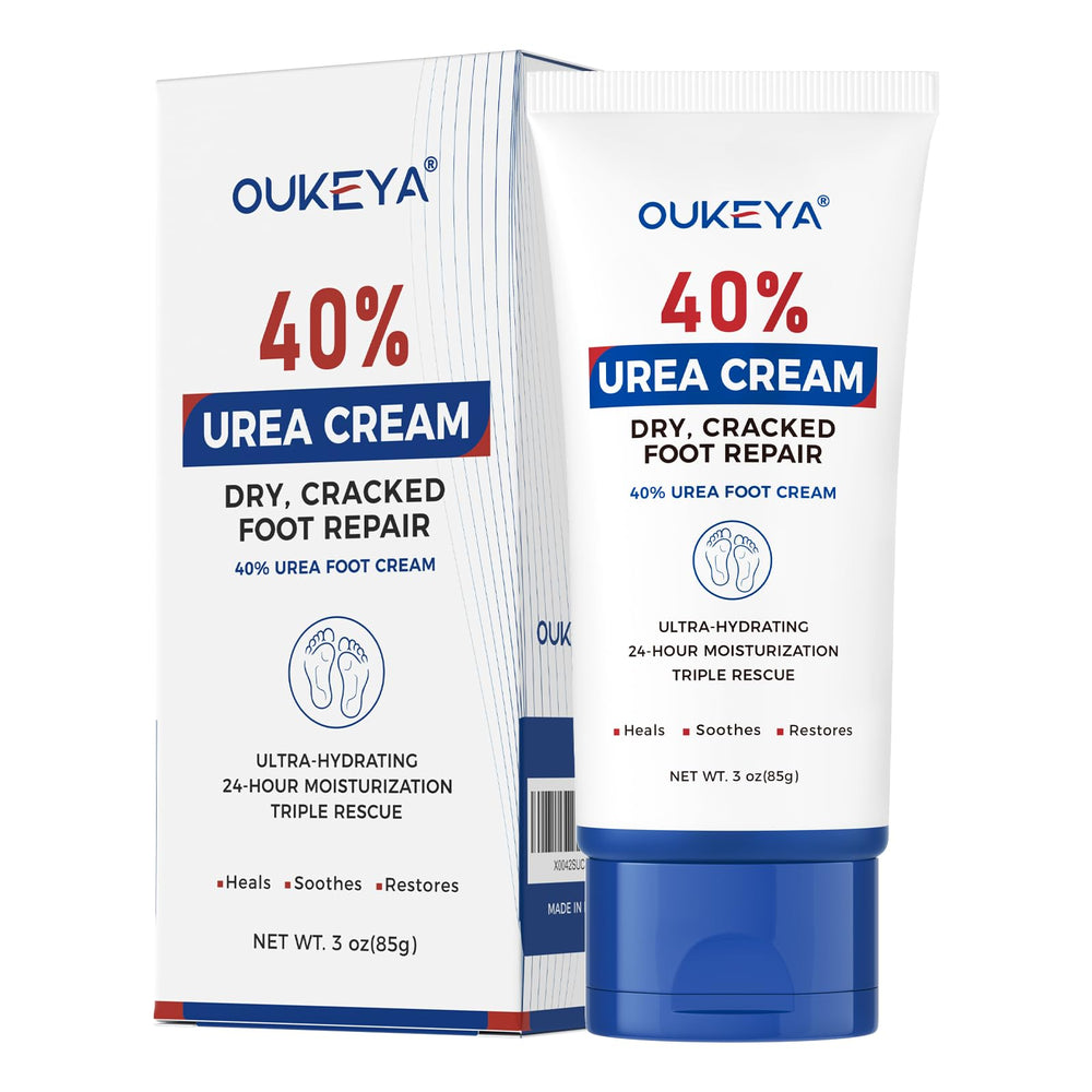 OUKEYA Urea Cream 40% tube for feet and hands delivers deep hydration.