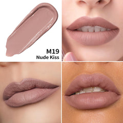 Oulac lipstick texture swirl demonstrates creamy, non-greasy powder finish