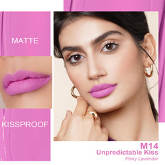 Oulac pinky purple lip color on lips with creamy finish