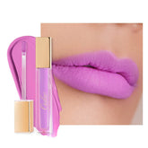 Oulac pinky purple matte lipstick swatch showing long-lasting color