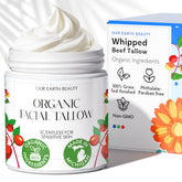 Our Earth Beauty beef tallow face cream bottle shows a light whipped texture for quick absorption