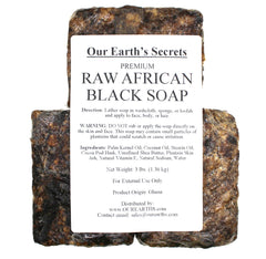 Our Earth's Secrets Ghana-origin soap reflects traditional craftsmanship.