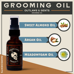 Outlaws & Gents Grooming Co grooming oil absorbs quickly: softens hair and reduces itch.