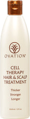 Ovation Hair Cell Therapy bottle with nutrient-rich formula for thicker, stronger hair.