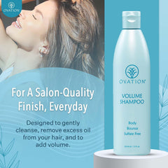 Ovation Hair Volume Shampoo ingredient list features fenugreek and aloe vera.