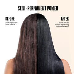 Overtone Black Velvet hair mask application on dry hair for color boost.