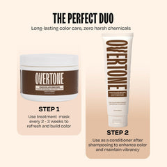 Overtone chocolate brown color deposit close-up highlights rich pigment and smooth conditioning.