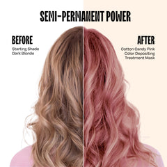 Overtone Cotton Candy Pink swatch on hair demonstrates semi permanent color deposit