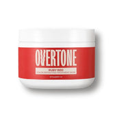 Overtone Ruby Red packaging close-up highlighting vegan, cruelty-free formula