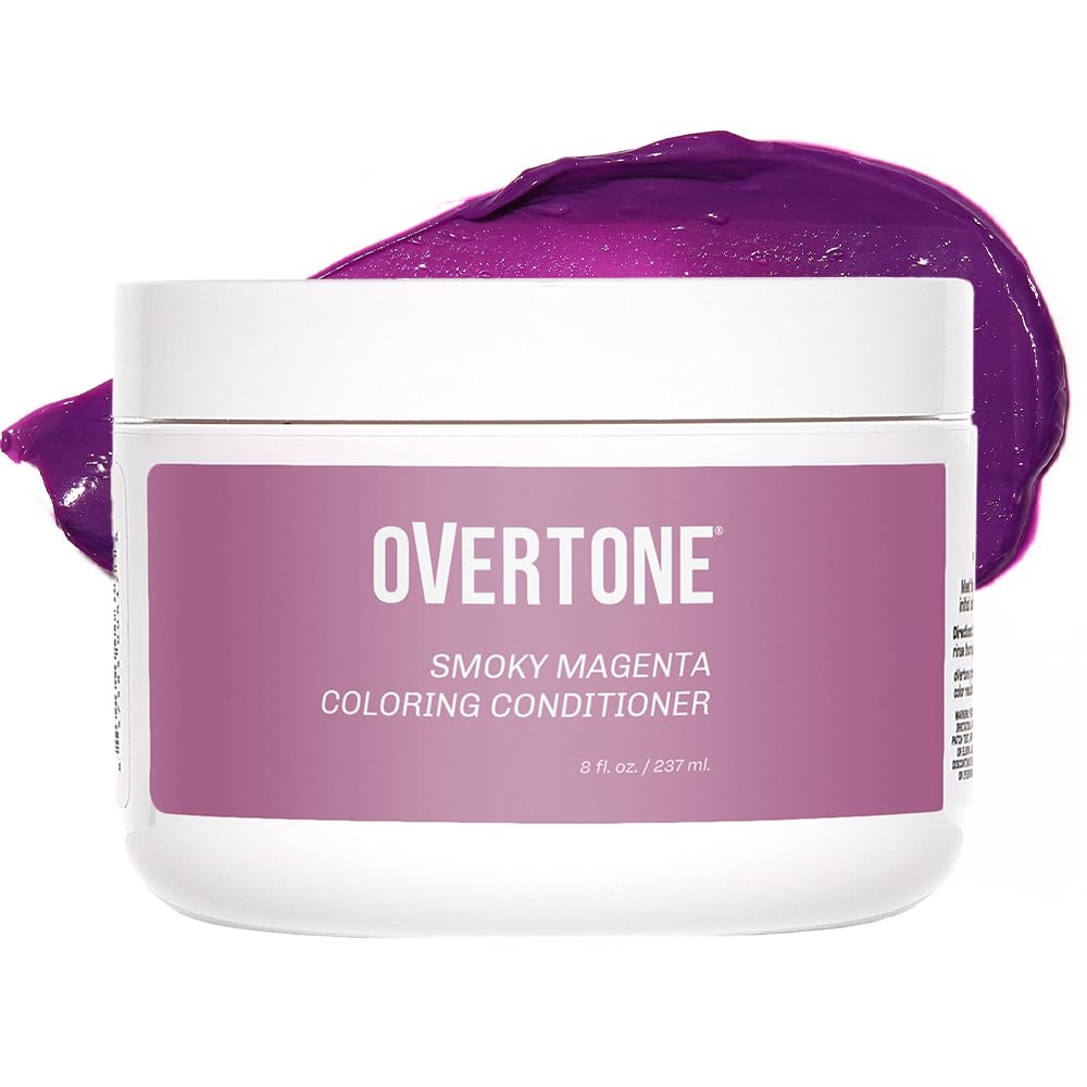 oVertone smoky magenta bottle shows at-home color deposit for vibrant, temporary tint.