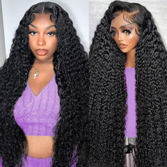 OVKVM deep wave lace front wig with 13x6 HD lace for natural parting.