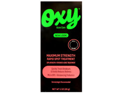 OXY Maximum Action Spot Treatment pack-of-3 box, convenient for travel or refills.
