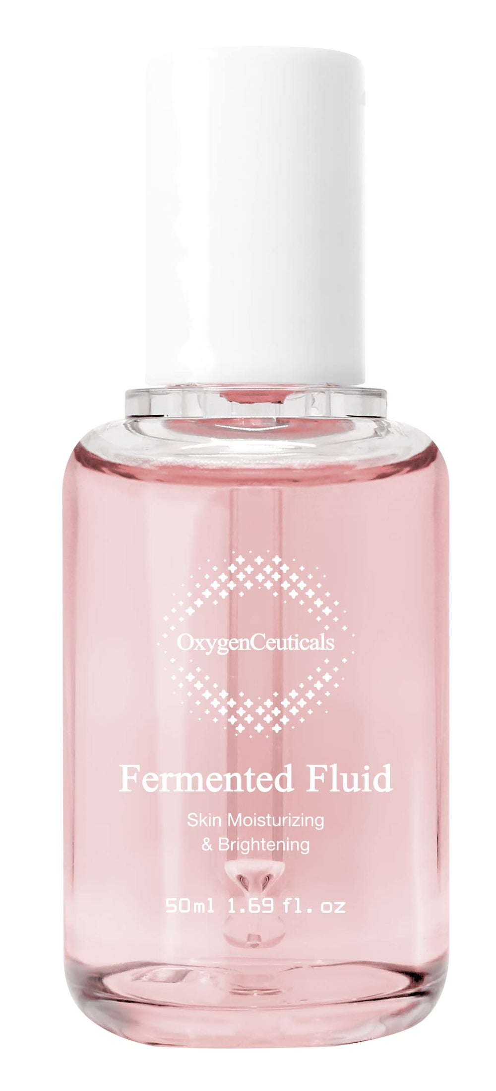 OxygenCeuticals Fermented Fluid bottle pour shows quick absorption for radiant skin.