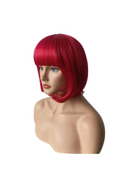 OYSRONG red bob short wig shine on model for a vibrant cosplay look.