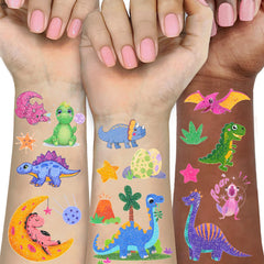 Ozepao dinosaur glitter tattoos offer 160 styles for vibrant party fun.