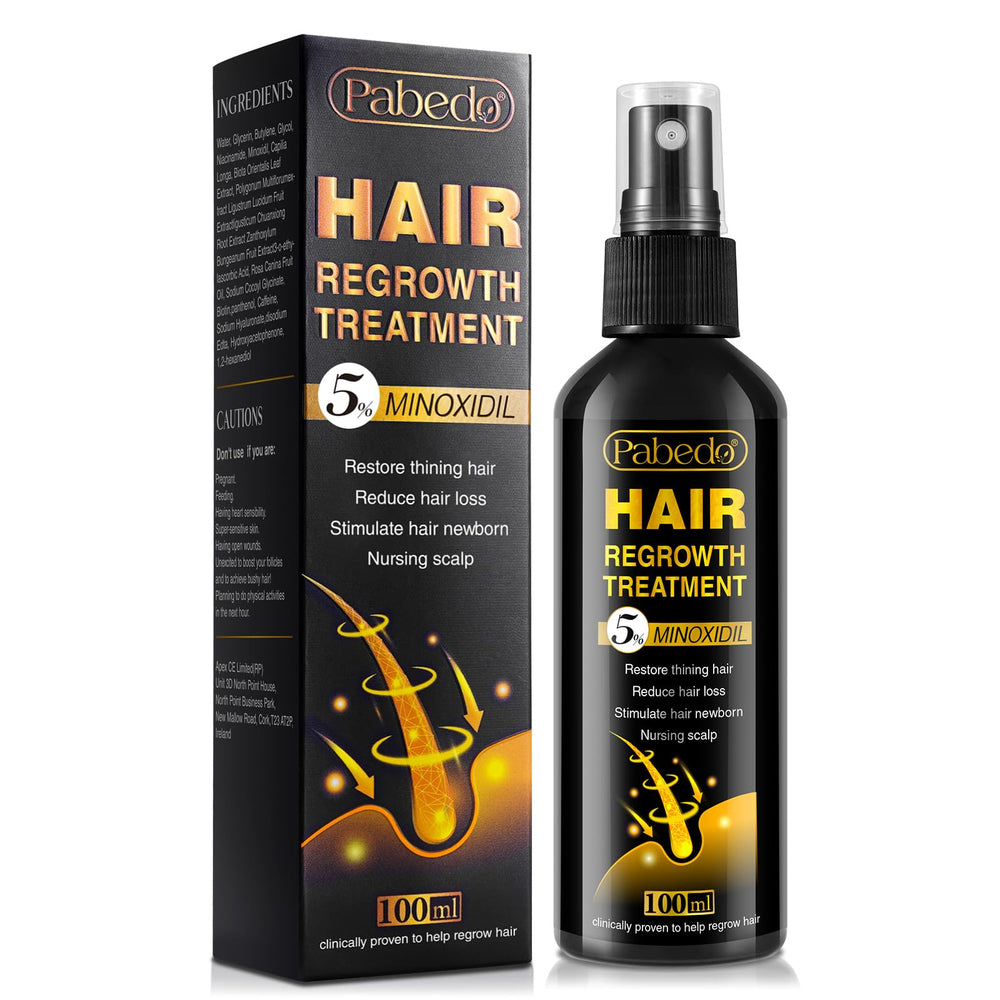 Pabedo 5% Minoxidil bottle dispense aids precise scalp treatment.