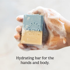 Pacha Soap Co. Sand and Sea bar with pumice demonstrates gentle exfoliation for morning routines