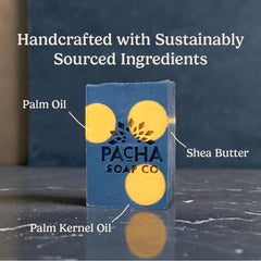 Pacha Soap Co. Shea Coconut Sunflower oils formula nourishes skin with plant-based care.