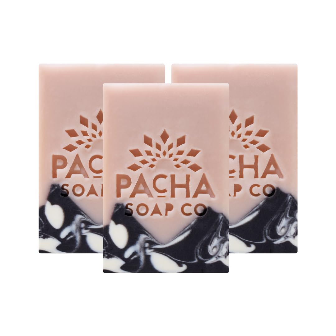 Pacha Soap Co. White Blossom & Fig bar closeup with creamy hydrating lather.