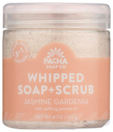 Pacha Soap Co Jasmine Gardenia whipped soap in 8 oz bottle for refreshing cleansing.