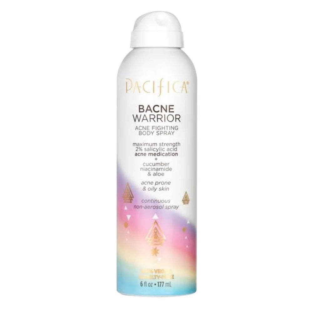 Pacifica Bacne Warrior spray bottle front for targeted bacne treatment.