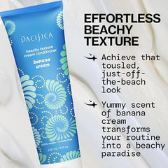 Pacifica Banana Cream Beachy Texture Conditioner on hair adding soft shine.