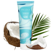 Pacifica Coconut Vanilla Conditioner bottle pour showing hydrating formula for dry hair.