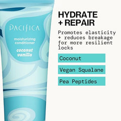 Pacifica Coconut Vanilla Conditioner creamy texture close-up highlights rich moisture.