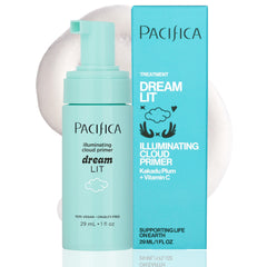 Pacifica Dreamlit Illuminating Cloud Primer bottle glowing for radiant, makeup-ready skin