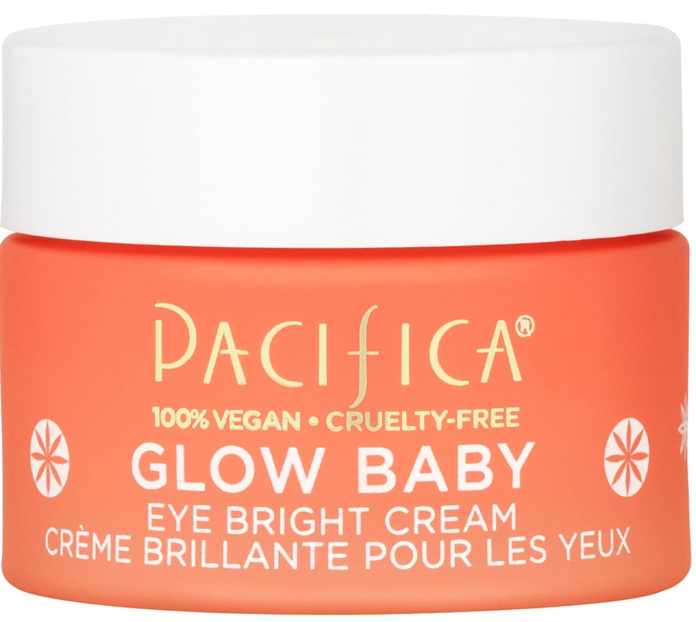 Pacifica Glow Baby Eye Cream tube close-up, fragrance-free packaging ideal for sensitive skin