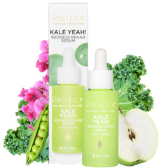 Pacifica Kale Yeah! Redness Rehab Serum bottle highlights clean, vegan anti-redness care.