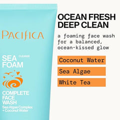Pacifica Sea Foam foamy cleanser close-up shows a gentle, balanced-cleanse action.