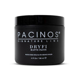 Pacinos DRYFI matte paste bottle for a natural, shine-free finish.