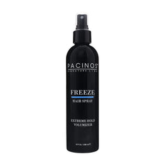 Pacinos Freeze bottle closeup demonstrates strong hold for all hair types.