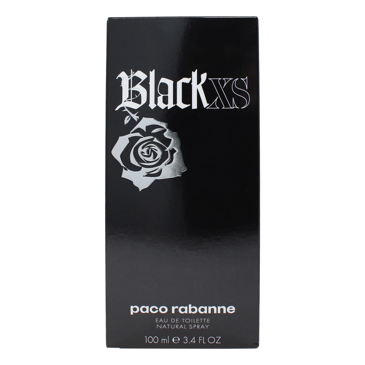Paco Rabanne BLACK XS bottle front view, crisp style for everyday confidence.