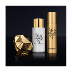 Paco Rabanne Lady Million spray in-use application shot, convenient travel size