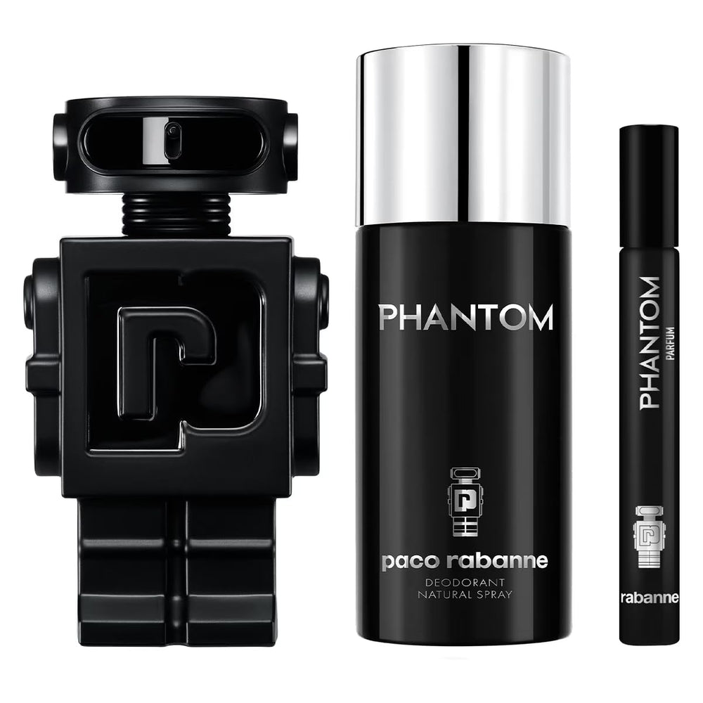 Paco Rabanne Phantom parfum bottle in a sleek design for daily, long-lasting scent.