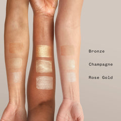 Close-up of glow drops on skin reveals a dewy, lit-from-within finish.