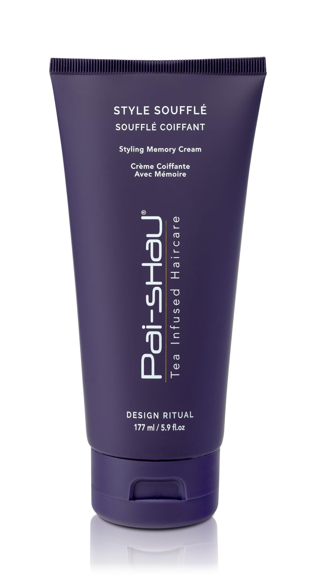 Pai-Shau Style Soufflé bottle closeup highlighting smoothing formula for all hair textures.
