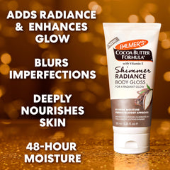 Palmer's Shimmer Radiance with Vitamin E nourishes skin for a luminous glow.