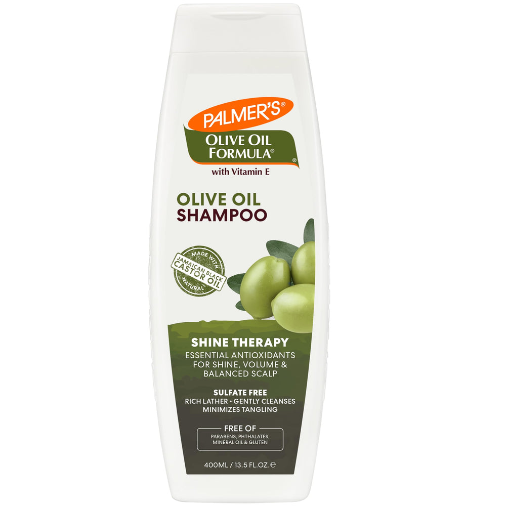 Palmer's Olive Oil Shine Therapy Shampoo bottle nourishes and smooths hair