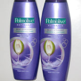 Palmolive Naturals Silky Straight Shampoo bottle smooths frizz for frizzy or wavy hair.