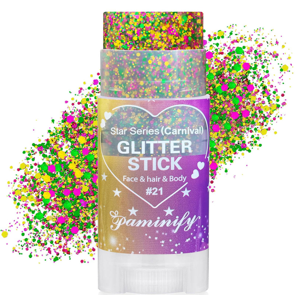 Paminify Mardi Gras glitter stick twist-up for mess-free sparkle.