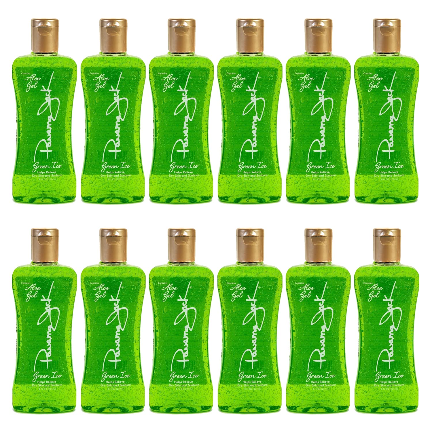 Panama Jack Green Ice Gel bottle showing cooling, hydrating after-sun relief for dry skin.