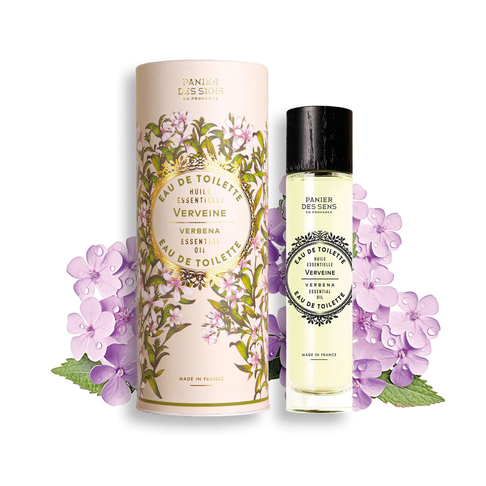 Panier des Sens Verbena EDT bottle with elegant glass and gold cap for daily wear.