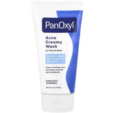 PanOxyl Creamy Acne Wash bottle front for gentle cleansing with 4% benzoyl peroxide