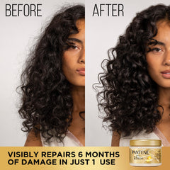 Pantene bottle on display highlighting intensive repair and smooth results.