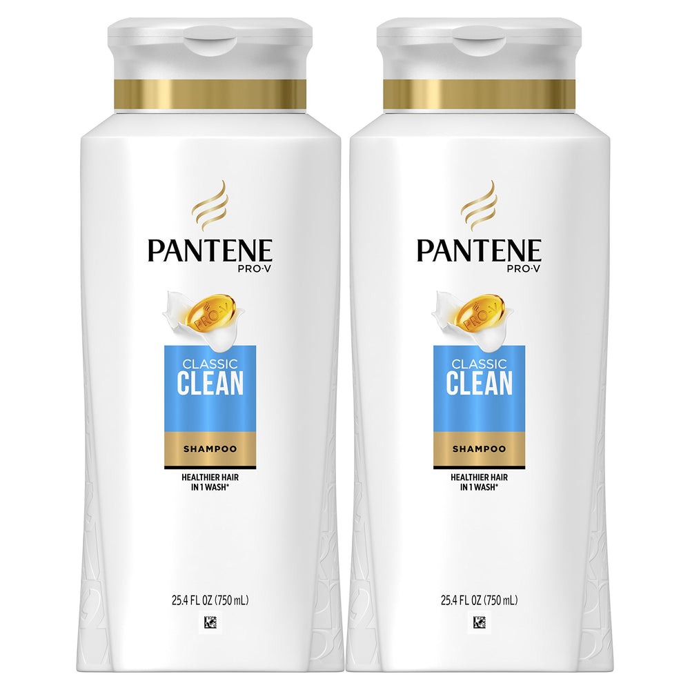 Pantene Pro-V Classic Clean twin pack bottles for daily cleansing.