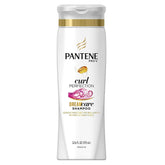 Pantene Pro-V Curly Perfection Shampoo bottle front, defines curls and controls frizz