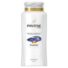 Pantene Pro-V Repair & Protect shampoo bottle pour showing easy application and nourishment